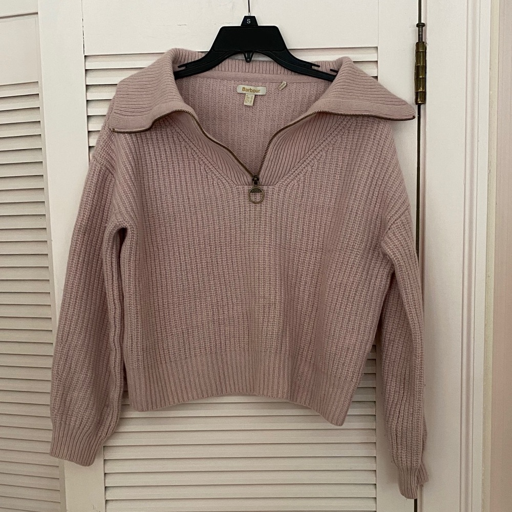 Barbour Women's Light Pink quarter zip sweater, wool